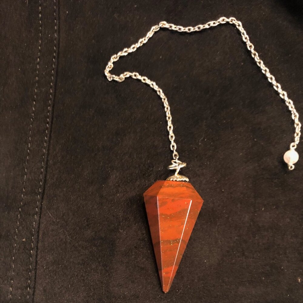 Handmade Granite Stone Point Healing Dowsing Pendulum Silver Chain Glass Bead